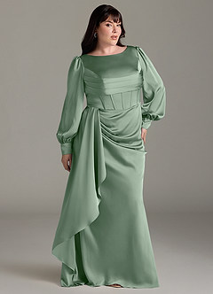 Azazie Raye Bridesmaid Dresses Matcha Mermaid Long Sleeve Stretch Satin Dress image9