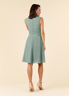 Azazie Theron Mother of the Bride Dresses Silver Sage A-Line V-Neck Pleated Chiffon Dress image2