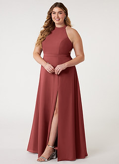 Azazie Clarice Bridesmaid Dresses Terracotta A-Line Halter Chiffon Dress image11