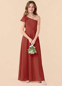 Azazie Arabella Junior Terracotta A-Line Ruched Chiffon Dress image4