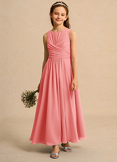 Azazie Ducky Junior Formal Flower Girl Dresses Coral A-Line Pleated Chiffon Dress image4