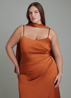 Azazie Calandra Brudtärnklänningar Klänning av Tubklänning i Stretch Satin Plisserad Kanel image8