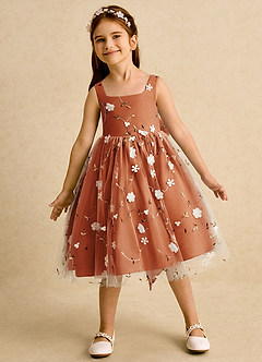 Azazie Bean Flower Girl Dresses Cinnamon Ball-Gown Sleeveless Tulle Dress image3