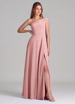 Azazie Melanie Robes de demoiselle d'honneur Robe Trapèze en Mousseline de soie Épaule décolletée Rose Poussiéreuse image4