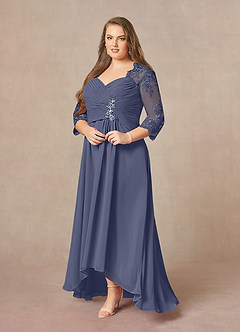 Azazie Devereaux Mère de la mariée Robes Robe Trapèze en Mousseline de soie Dentelle Bleu Orageux image9