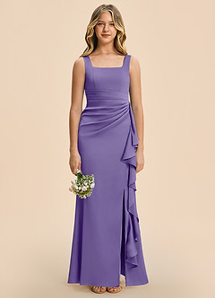 Azazie Adrienne Junior Tahiti Sheath Pleated Stretch Satin Dress image3