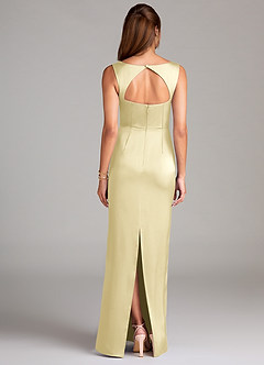 Azazie Flori Bridesmaid Dresses Lemon Sorbet Sheath Side Slit Stretch Satin Dress image2