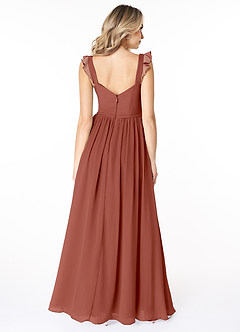 Azazie Stassie At-home Try On Dresses Burgundy A-Line Sweetheart Ruched Chiffon Dress image2