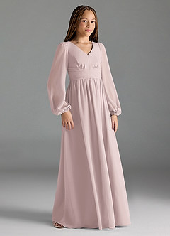 Azazie Norah Junior Blushing Pink A-Line Pleated Chiffon Dress image4