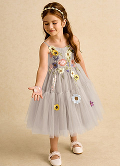 Azazie Osea Flower Girl Dresses Frost Ball-Gown Pleated Tulle Dress image3