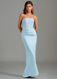 Azazie Emilia Robes de demoiselle d'honneur Robe Sirène en Satin extensible Sans bretelles Bleu Ciel image1