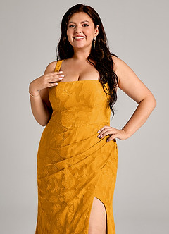 Azazie Mero Brautjungfernkleider Etui Plissee Blumen-Burnout Kleid Butterscotch image11