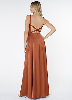 Azazie Nira Final Sale Agave A-Line Stretch Satin Dress image4