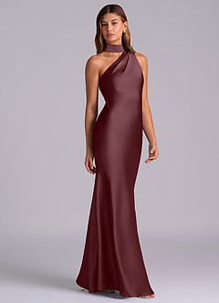 Azazie Seona Bridesmaid Dresses Sangria Mermaid One Shoulder Stretch Satin Dress image5