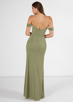 Azazie Kit Jurken voor bruidsmeisjes Jurk van Mesh met Zeemeermin Off the Shoulder Pistache image2