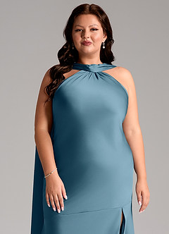 Azazie Kinsley Vestidos de madrinha de casamento Vestido Bermudas de Cetim elástico de sereia com Fenda Lateral image13