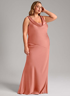 Azazie Rylina Bridesmaid Dresses Coral Mermaid Stretch Satin Dress image10