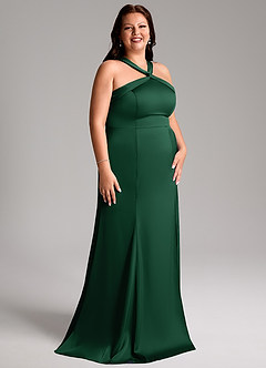 Azazie Rue Robes de demoiselle d'honneur Robe Trapèze en Satin extensible Plissée Vert Foncé image12