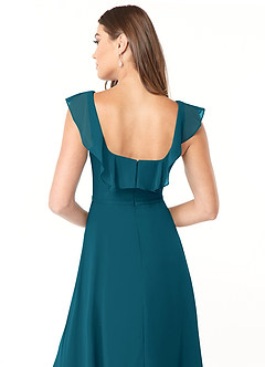 Azazie Jinny Jurken voor bruidsmeisjes Jurk van Chiffon met A-Lijn Vierkante halslijn gerimpeld Inkt Blauw image6