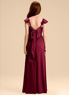 Azazie Everett Junior Vestido de Borgoña de Satén Elástico de Corte en A con Lazo image2