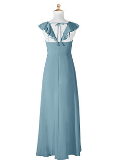 Azazie Amada Junior Abito A-Line in Chiffon Increspato Blu Lunatico image6