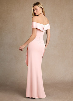 Azazie Laredo Mother of the Bride Dresses Blushing Pink Mermaid Off the Shoulder Stretch Crepe Dress image3