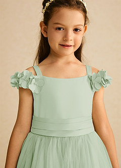 Azazie Jujube Flower Girl Dresses Dusty Sage A-Line Beaded Tulle Dress image4