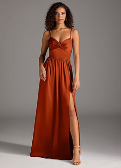 Azazie Zeya Bridesmaid Dresses Paprika A-Line Pleated Stretch Satin Dress image2