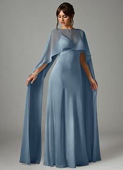 Azazie Stefania Jurken voor bruidsmeisjes Jurk van Stretch Satijn met A-Lijn Stoffig Blauw image3