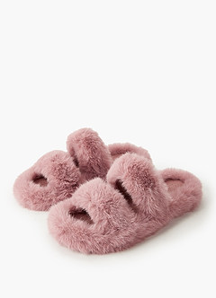 front Double Strap Fuzzy Slippers