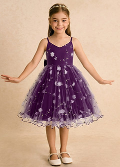 Azazie Junebug Blumenmädchenkleider Ballkleid Spaghetti Riemen Tüll Kleid Traube image3
