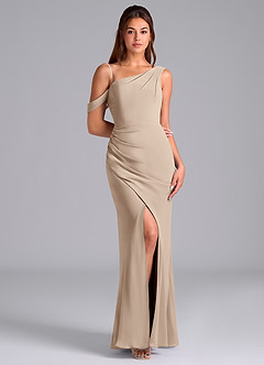 Azazie Madelyn Robes de demoiselle d'honneur Robe Sirène Convertible en Mousseline de soie Ue épaule Taupe image3