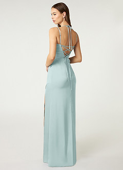Azazie Desi Bridesmaid Dresses Mist Sheath Halter Corset Stretch Satin Dress image5