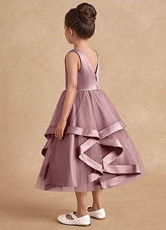 Azazie Posy Flower Girl Dresses Dusty Rose A-Line Beaded Tulle Dress image2