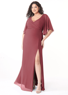 Azazie Cierra Brautjungfernkleider A-Linie V-Hals Chiffon Kleid Merlot image9
