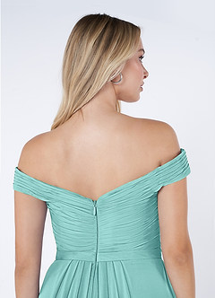 Azazie Audrianna Brautjungfernkleider Wandelbar A-Linie Schulterfrei gerafft Chiffon Kleid Aqua image6