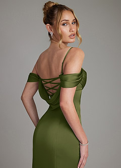 Azazie Nira Bridesmaid Dresses Bright Olive Mermaid Corset Stretch Satin Dress image2