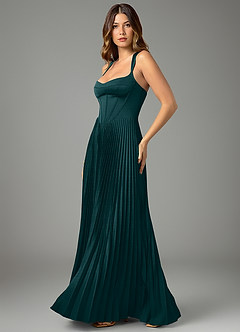 Azazie Avenelle Bridesmaid Dresses Pine A-Line Corset Stretch Satin Dress image3
