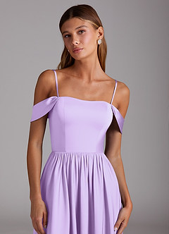 Azazie Calianna Bridesmaid Dresses Lilac A-Line Off the Shoulder Stretch Satin Convertible Dress image2