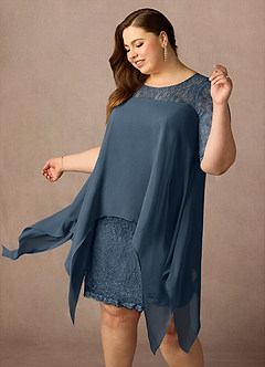 Azazie Flo Abiti per la Madre della Sposa Abito A-Line in Chiffon Pizzo Blu Nettuno image12