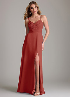 Azazie Terese Bridesmaid Dresses Terracotta A-Line Pleated Chiffon Dress image1