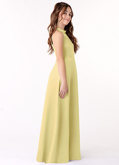 Azazie Laurel Junior Lemon Sorbet A-Line Stretch Satin Dress image2