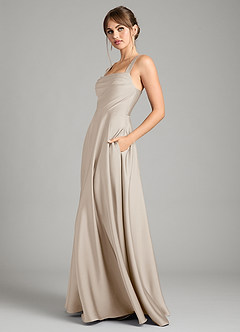Azazie Shaude Bridesmaid Dresses Frost A-Line Pleated Stretch Satin Dress image4