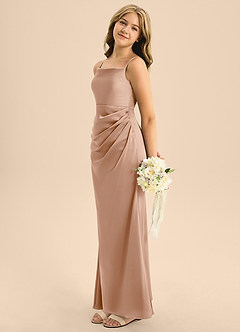 Azazie Renna Junior English Rose A-Line Pleated Stretch Satin Dress image3