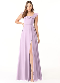 Azazie Jinny Bridesmaid Dresses Frosted Lilac A-Line Square Neckline Ruched Chiffon Dress image1