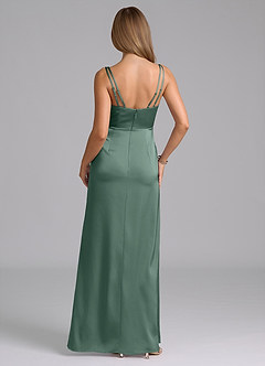 Azazie Leo Final Sale Eucalyptus Sheath Pleated Stretch Satin Dress image2