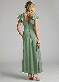 Azazie Bondi Abiti da Damigella Abito A-Line in Raso Elasticizzato Increspato Matcha image3