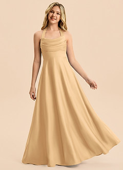 Azazie Kady Junior Robe Trapèze en Satin extensible Décolleté en cœur Or image1