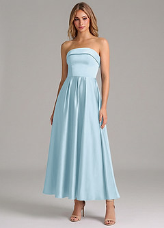 Azazie Lucienne Vestidos de damas de honor Vestido de Azul Cielo de Satén Elástico de Corte en A con Plisado image1