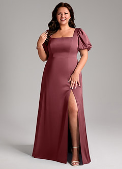 Azazie Fyona Bridesmaid Dresses Desert Rose A-Line Pleated Stretch Satin Dress image8